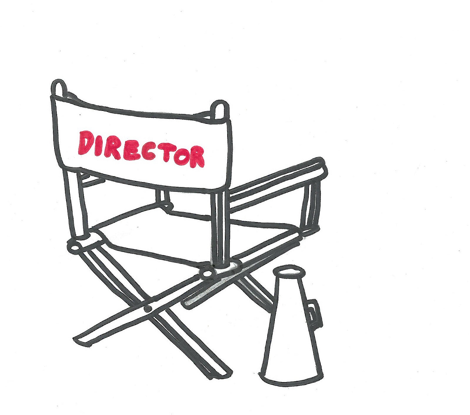 Zeichnung eines leeren Regiestuhls mit der Aufschrift Director als Darstellung für das Direktorat.
